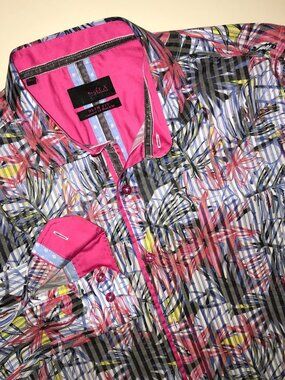 Men's Eight X Premium Slim Fit Floral Long Sleeve Button Front Shirt-Size: L